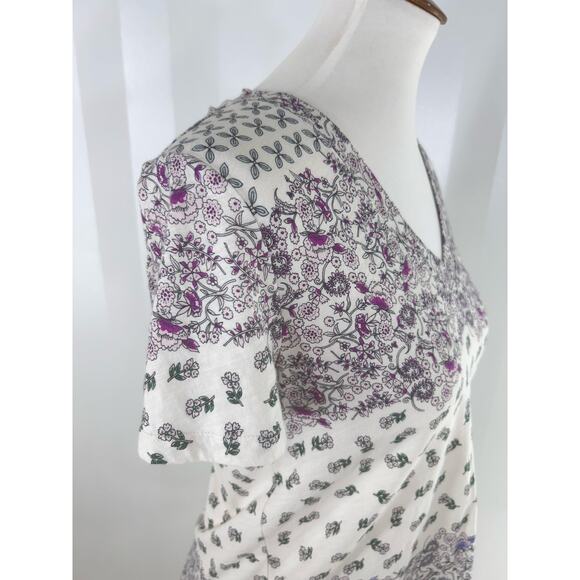 LOFT Multicolor V Neck Multicolor Floral Print Short Sleeve Top - Picture 6 of 8